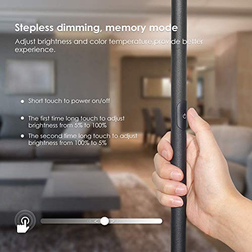 Floor lamp, Lamps For Living Room, LED Dimmable Modern Tall Standing Pole Light, TECKIN Touch Control Reading Light for Bedrooms Offices,3000K Warm White, 20W, Black