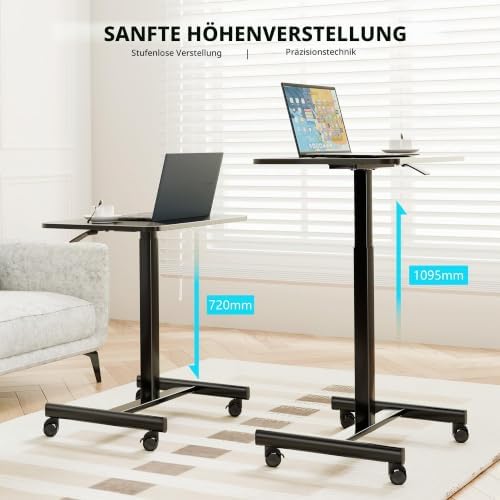 Mobiler Schreibtisch 65x48 cm, 72-109,5 cm Höhenverstellbar