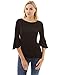 PattyBoutik Women Boatneck Elbow Bell Sleeve Blouse (Black Small)