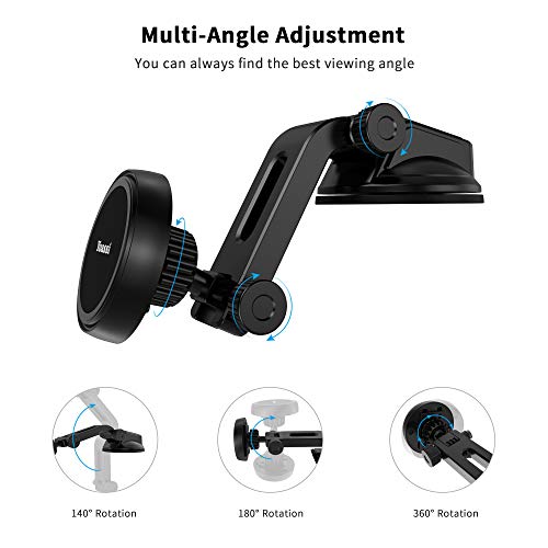 Yoassi Magnetic Car Phone Mount, Hands Free Dashboard Windshield Cell Phone Holder with Multi-Angle Arm Sticky Suction Cup Compatible with iPhone XS Max XR X 8 7 6 Plus Samsung Galaxy S10 S9 S8 Note 9