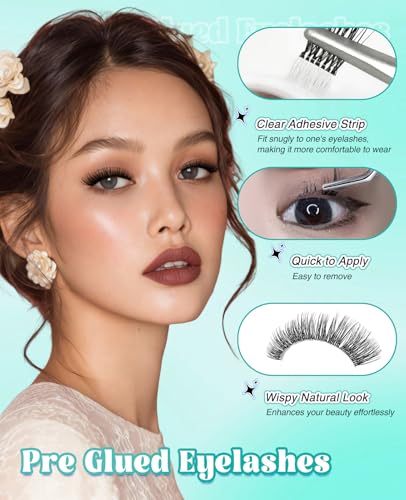 Obeyalash YLB09 Press E Go Lashes 130 Self-Adhesive Cluster Lashes Press and Go Lashes Wispy C Curl 8-14mix No Glue Eyelashes Self Adhesive Eyelash Natural Stick On Lash Resuable (YLB09)