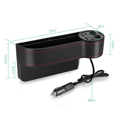 AUTOLOVER Car Seat Gap Filler, C15 Premium PU Leather Car Seat Side Pocket Organizer Car Seat Storage Organize with 2 USB Chargers and 2 Lighters - Thumbnail 7