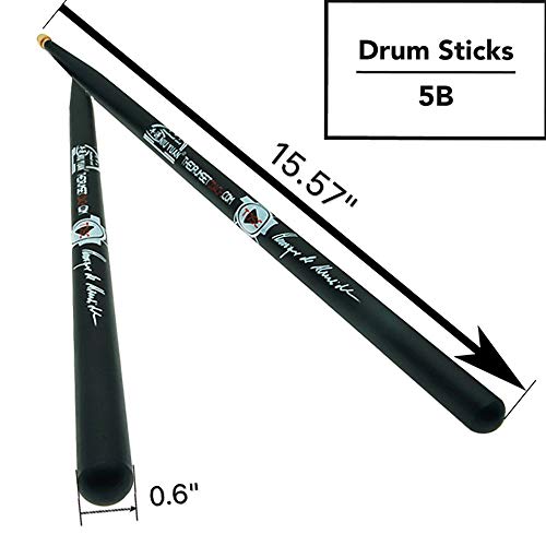 Drum Sticks 5B American Hickory Wood Tip Signature Drumsticks for Kids Adults Practicing from Berklee College Professor(1 Pair, Black) - Thumbnail 3