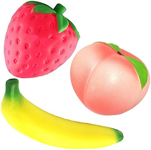 Jumbo Slow Rising Kawaii Squishies, Strawberry Banana Peach Charms Fruit Squishies Cream Scented Toys For Kids and Adults [Pack of 3]