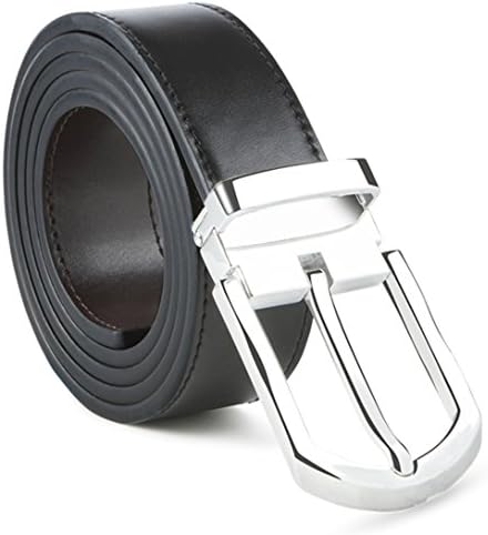 Mens Belt 100% Fine Leather Mens Belt Dress Belt Genuine Italian Leather Reversible (Black/Brown leather with Alesso Silver Buckle, Adjustable From 28" - 51" Waist)