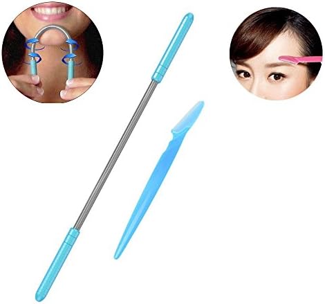 Facial Hair Removal Threading Tool Set DIY Smooth Flawless Skin Hair Remover Pack of 2 Include Beauty Tweezers And Eyebrow Shaping Razor with No Messy Waxing