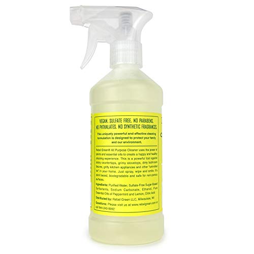 Rebel Green Natural All-Purpose Cleaner Spray - Kid Safe, Pet Safe, Non-Toxic Multi-Surface Cleaner - Peppermint & Lemon, 16 Ounce Bottle (Pack of 4)