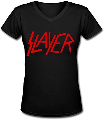 TWSY Women's Slayer V Neck T-Shirt Black US Size L,100% Cotton