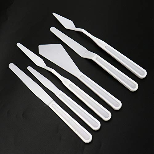 WEFOO Set of 3/18PCS Plastic Spatula Palette Knives Set with Six Thin and Flexible Art Tools for Oil Painting, Acrylic Mixing, Etc,White - Thumbnail 2