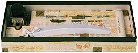 Coles Calligraphy Feather Quill Pen with 7 Nibs, Ink, Holder and Calligraphy Booklet - White