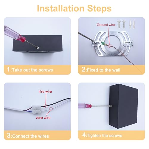 KICAAO LED Wall Sconces Set of Two, 12W Modern Wall Light, Hardwired Aluminum Wall Lamp,Black Up Down Wall Mount Lights for Living Room Hallway Bedroom Decor