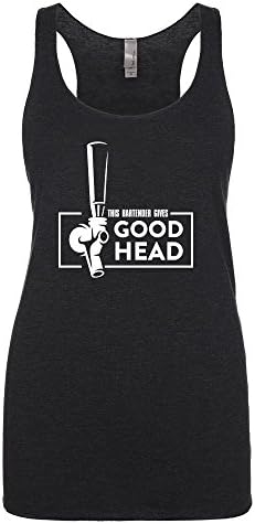 This Bartender Gives Good Head Funny Drinking Womens Tank Top (Small,Black)