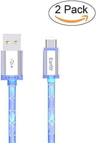 Earfly USB Type C to Type C Cable 3ft COOL LED Glow in Dark Charging Data Sync Cable/Cord for Google Pixel/Pixel XL, new MacBook, Lumia 950/950xl, Nexus 5x/6p, ChromeBook Pixel. (2 pack)