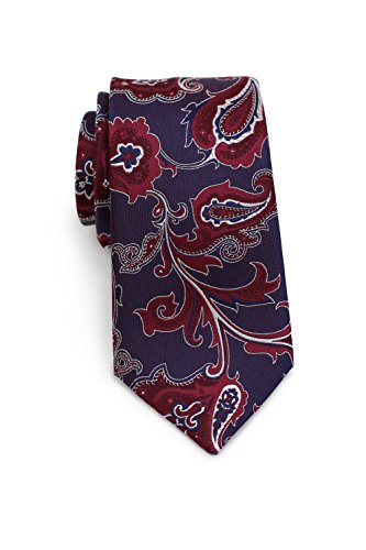 Bows-N-Ties Men's Necktie Luxe Paisley Skinny Silk Satin Tie 2.75 Inches (Wine Red)