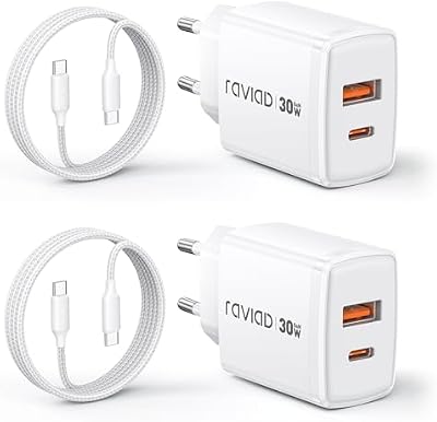 Caricatore USB C Rapido 2 Pezzi, 30W 2 Porte GaN Presa USBC