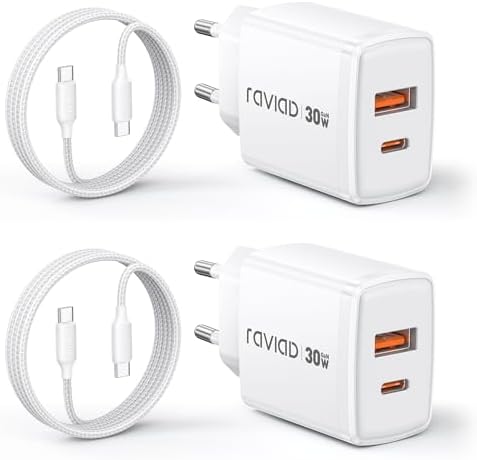 Caricatore USB C Rapido 2 Pezzi, 30W 2 Porte GaN Presa USBC