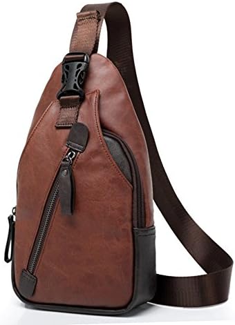Genlife Cool Men Leather Casual Cross Body Chest Pack Camping Hiking Shoulder Sling Bag (Coffee)