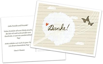 50 Biglietti Di Ringraziamento Con Stampa Service Grazie Innamorato Verl Obt Coniugi Design Farfalla Con Un Testo Sul Retro Biglietto Di Ringraziamento Per Il Tuo Matrimonio Compleanno Anniversario Su Carta Riciclata