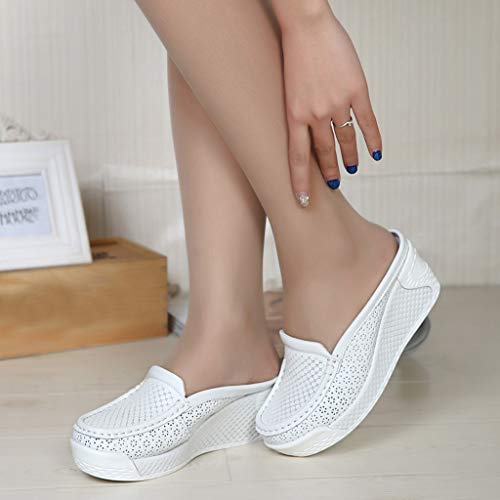 Respctful✿Women's Closed Toe Wedges Slide Platform Sandals Flowers Print Backless Slippers Vintage Platform Shoes White