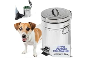 Pet Fit For Life 16" Tall Galvanized Steel Trash Can - Features Step Foot Pedal, Lid Lift - Plastic Inner Lining & Custom Liner Bags - Weather-Resistant, Covered Bin for Lawn & Yard (12L/3.2 Gallons)