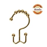 Honla Metal Bathroom Accessories,2-Line Style Shower Curtain Hooks/Rings,Double Glide on Bath Rod to Hang Curtain and Liner,Heavy Duty Hangers for Caddy Organizer Hanging-Set of 12-Brass