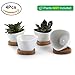 T4U Small White Succulent Planter Pots with Bamboo Tray Triangle Set of 4, Geometric Ceramic Succulent Air Plant Flower Pots Cactus Faux Plants Containers, White Modern Decor for Home and Office