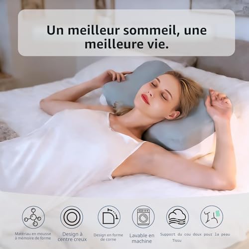 Ergonomic Orthopedic Cervical Pillow, High Density Odorless Refreshing Memory Foam, Relieves Cervical Pain, Suitable for Side/Back/Stomach Sleepers, Washable Cover