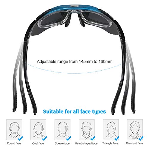 Tancci Sports Cycling Sunglasses, Bicycle Glasses with 5 Interchangeable Lenses-Ergonomic with Reducing Harmful UVA & UVB Rays for Men&Women Running/Golf/Fishing/Cycling/Outdoor Sports(Blue)