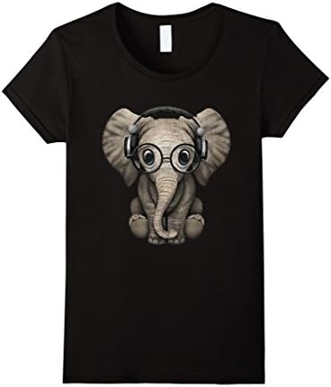 Womens Elephant With Music Headphone Shirt Small Black