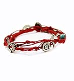 MIZZE Made for Luck Heart & Hamsa Multi Charms Double Wrapping Handmade Bracelet in Red for Love and Happiness