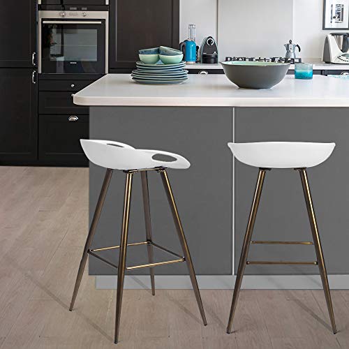 Set of 2 Bar Stools,Kitchen Counter Bar Breakfast Bar Chairs,Modern Minimalist Loft Style High Stools,Seat Height 27.6 Inches,with Low Backrest & Footrest,for Kitchen Island,Counter,PP White & Bronze