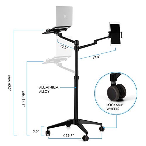 Upergo Tablet and Laptop Floor Stand with Wheels,2in1 Rolling Floor