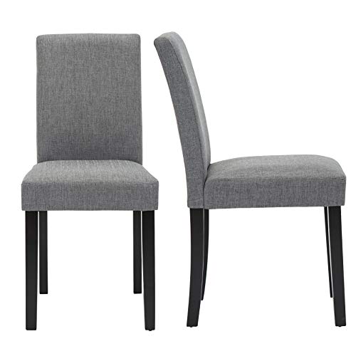 Upholstered Dining Chairs with Solid Wooden Legs, Modern Stylish Fabric Padded Parsons Chairs Set of 4 (Gray)