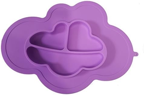 Silicone Cloud Shape Place Mat (Purple) for Kids Children Toddlers Babies Highchair Feeding Tray Kitchen Dining Table with Built in Plate or Bowl 3 Compartment Portable Non Slip Surface