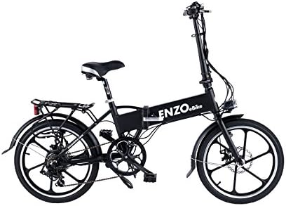 Enzo eBikes Electric Folding Aluminum Bicycle with Lithium-Ion Battery, Black, 20"/One Size