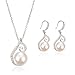 OUFO Necklace and Earrings Jewelry Silver Plated Set for Women 1920s Faux Pearl Pendant Sets for Wedding
