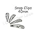 100 Snap Hair Clips - Silver Metal Tear Drop Shape with Hole - 40mm