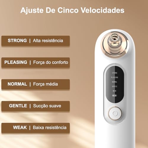 Sugador de Cravos, Máquina de Beleza para Remoção de Acne com 3 Modos e 6 Pontas de Sucção, Branco