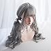 Long Wavy Lolita Wig Bangs - Natural Synthetic Hair Lolita Wig with Wig Cap For Women Cosplay and Daily Wear (Grey)