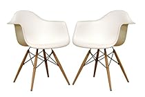 Baxton Studio Fiorenza White Plastic Armchair with Wood Eiffel Legs, Set of 2