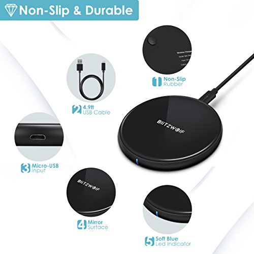 BlitzWolf Wireless Charger for iPhone x/ 8/ 8 Plus, 5w Wireless Charging Pad for Samsung s8/ s8 Plus/ Note 8/7/ s7/ s7 Edge/ s6, LG g3, Nexus 4/5/6/7 and All Qi-Enable Devices(Ac Adapter Not Included) - Thumbnail 5