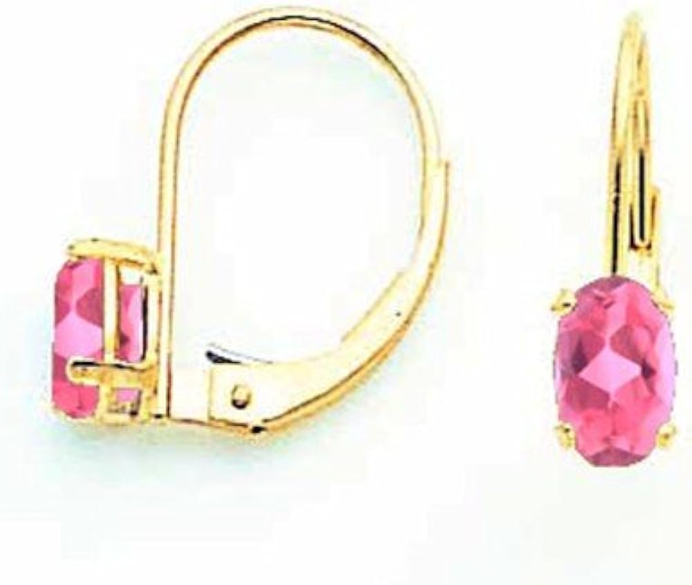 14k 6x4mm Oval Pink Tourmaline leverback earring Stud Earrings Jewelry
