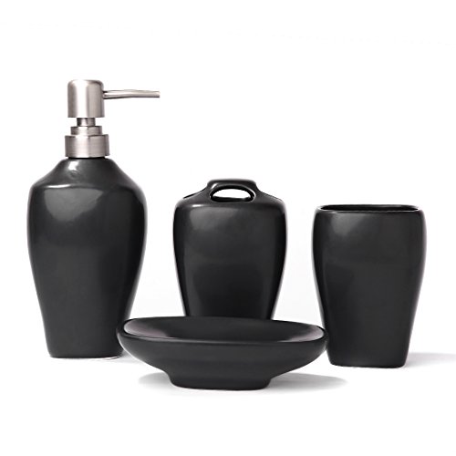 FORLONG FL3013 Black Mate Ceramic Bathroom Accessories Set of 4:1 Gargle Cups,1 Toothbrush Holders,1 Soap Dishes,1 Soap Dispenser - Thumbnail 5