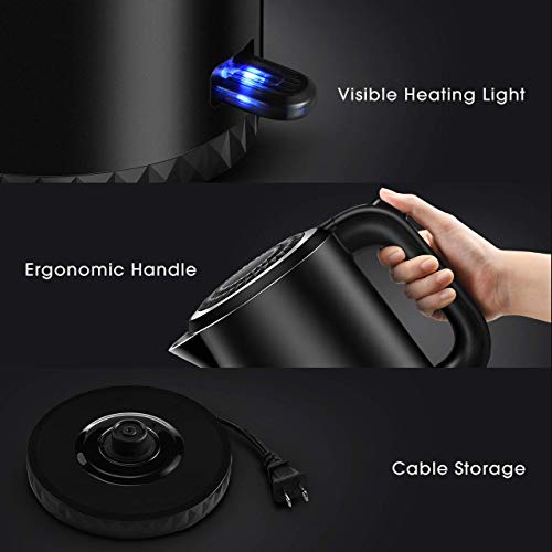 Habor Electric Kettle, 100% Stainless Steel Hot Water Water Boiler, 1500W 1.7L Fast Boiling Tea Water Heater, Auto Shut-Off Protection - Thumbnail 4