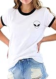 Aishang Women's Round Neck Alien Printing Short Sleeve T-shirt Tops