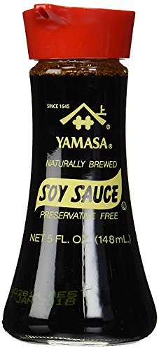Yamasa Japanese Soy Sauce 5fl oz Glass Bottle Dispenser, Easy Pour Lid, Refillable, No Preservatives Added, 5oz Carafe (2PK)
