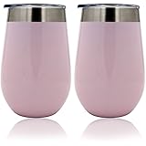 Morning Fog Studios Outdoor Wine Glasses with Lids, Stainless Steel Insulated, 12 oz. Set of 2 (Pink)