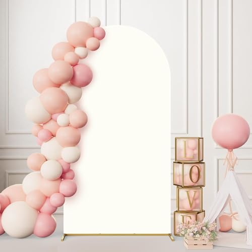120 * 220Cm Wedding Arch Backdrop Stand with Cover, Metal Balloon Arch Frame for Birthday Party Baby Shower Graduation Ceremony Decoration, White