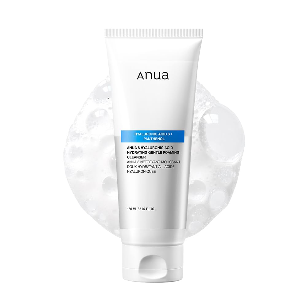 ANUA Hydrating Gentle Foaming Cleanser, Hyaluronic Acid, Glycerin, Zinc PCA, Panthenol, Korean Face Wash for Dry Skin, for Double Cleansing, Korean Skincare, 150ml/5.07fl oz.