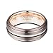 TUSEN JEWELRY Mens Wedding Band 8mm Espresso Brown Brushed Thin Rose Gold Groove Step Edge Tungsten Ring